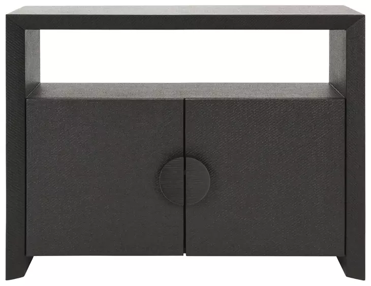 Aspen Black Painted Grasscloth 2 Door Sofa Table With Open Shelf