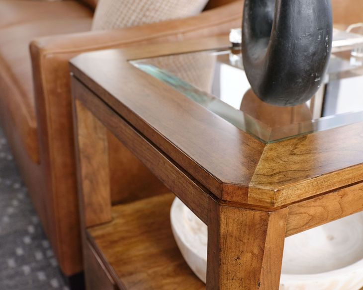 Aspire Clarity Medium Stain Square Glass Top End Table