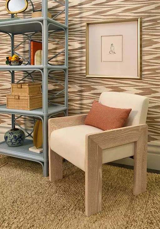 Danielle Painted Light Blue Decorative Back Rattan Etagere