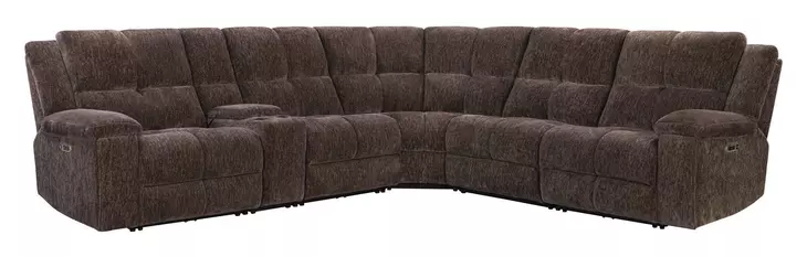 Bronco Plush Umber 6 Piece Modular Zero Gravity Power Reclining Sectional with Power Adjustable Headrest and USB Charging