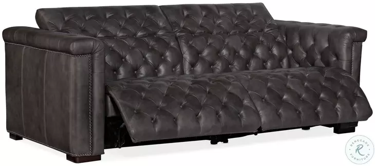 Savion Grandier Bellagio Gravel Leather Power Reclining Loveseat With Power Headrest