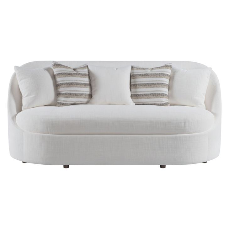 Genevieve Ivory Bench Seat 87" Sofa with Ivory and Stripes Pillows