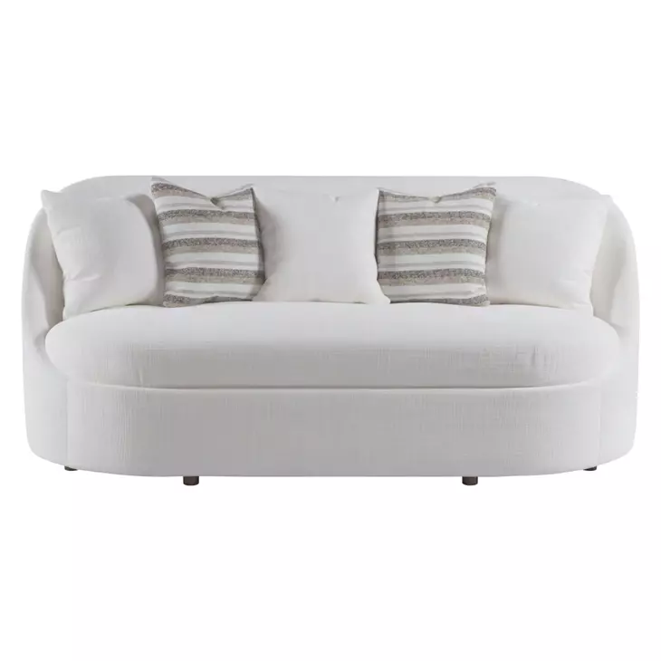 Genevieve Ivory Bench Seat 87" Sofa with Ivory and Stripes Pillows