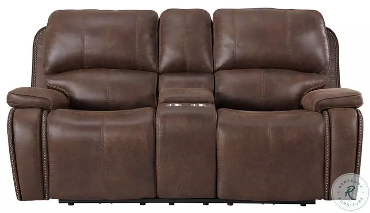 Grover Atlantis Brown Power Reclining Console Loveseat with Power Headrest