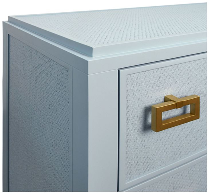 Atticus Matte Light Blue Frame Grasscloth 6 Drawer Dresser