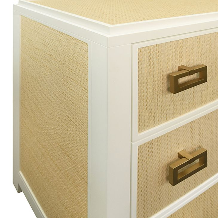 Atticus Matte White Lacquer Frame and Natural Grasscloth 6 Drawer Dresser