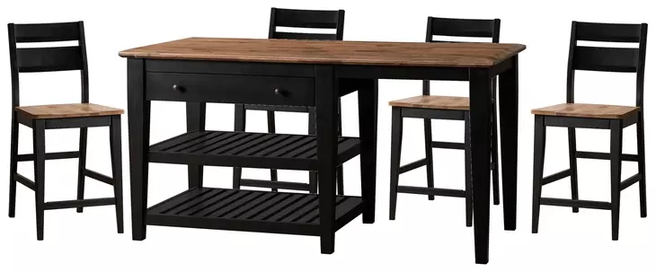 Austin Natural Mango and Black Rectangular Kitchen Island Dining Room Set