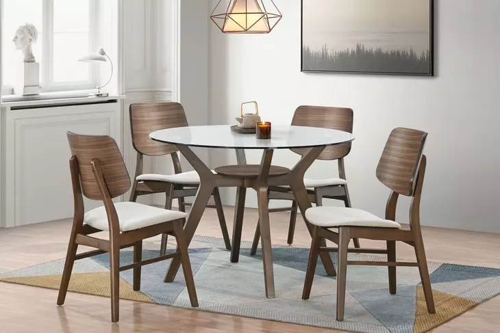 Oscar Walnut Round Glass Dining Room Set