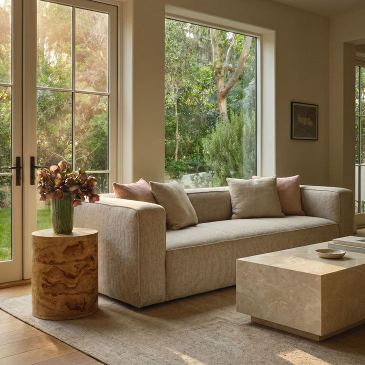 Aurora Pebble Beige Heavy Basketweave Sofa