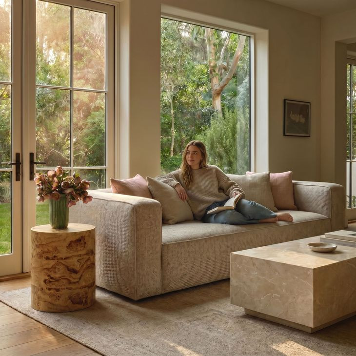 Aurora Pebble Beige Heavy Basketweave Sofa