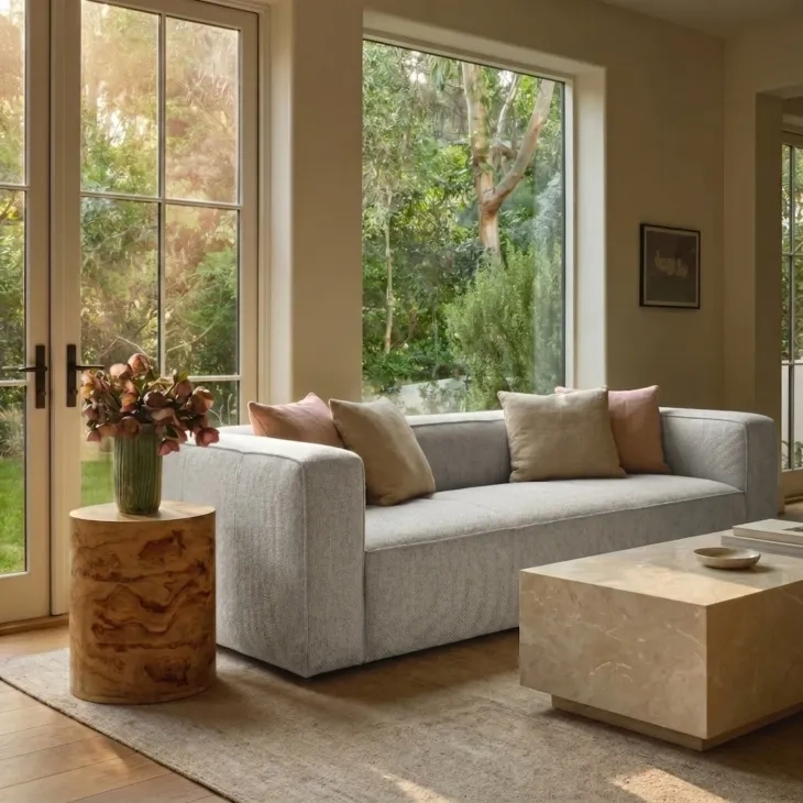 Aurora Pebble Beige Heavy Basketweave 90" Sofa