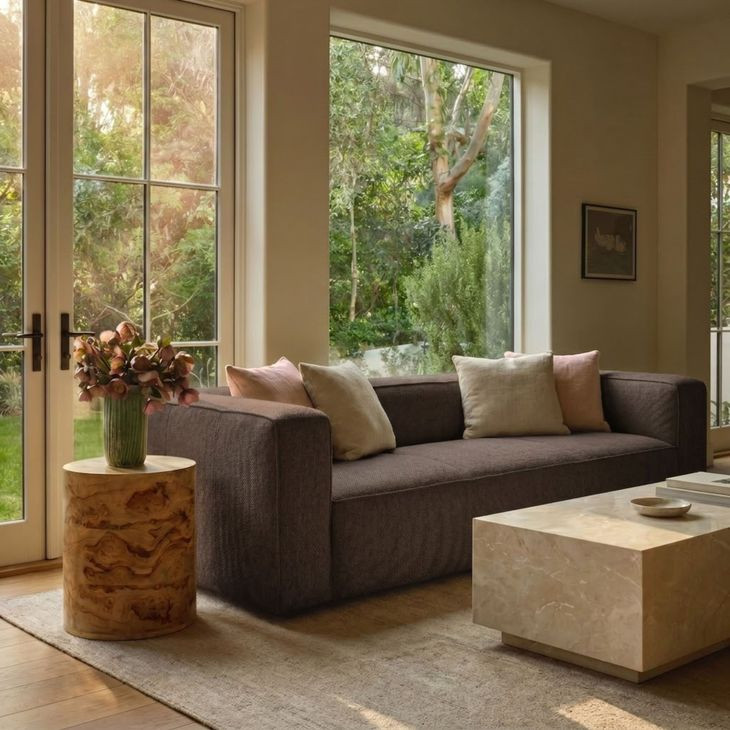 Aurora Rosewood Brown Heavy Basketweave Sofa