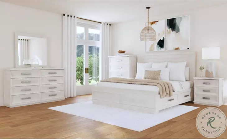 Rhiannon Antique White King Storage Panel Bed
