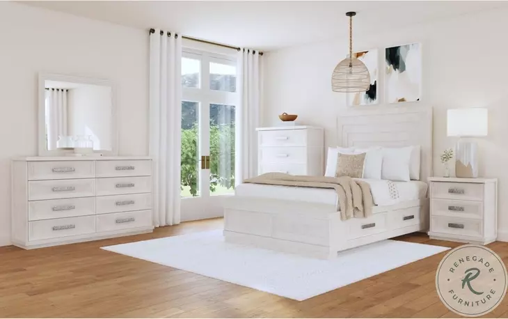 Rhiannon Antique White Queen Storage Panel Bed