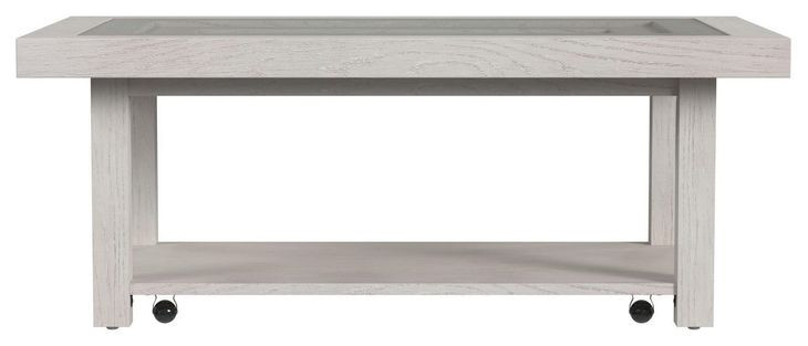 Rhiannon Antique White Rectangular Glass Top Coffee Table