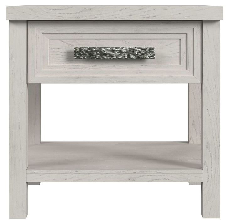 Rhiannon Antique White Square End Table with USB Charging