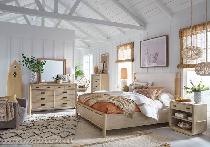 Sunset Cove Sanibel Brown and Cream Upholstered Panel Bedroom Set