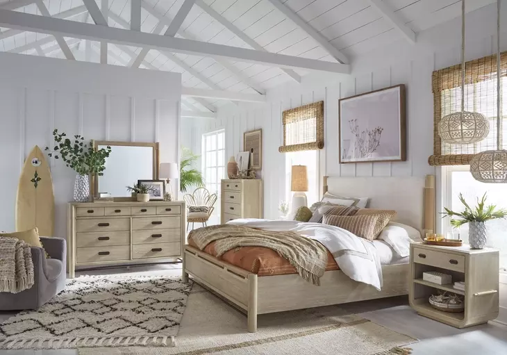 Sunset Cove Sanibel Brown and Cream California King Upholstered Panel Bed