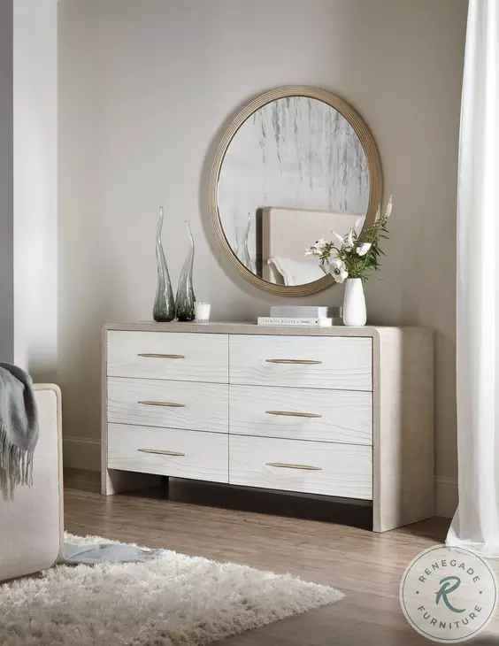 Cascade Lacquered Burlap And Soft Taupe Six Drawer Dresser