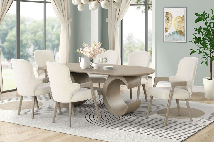 Gwendolyn Cerused Taupe Upholstered Arm Chair Set of 2
