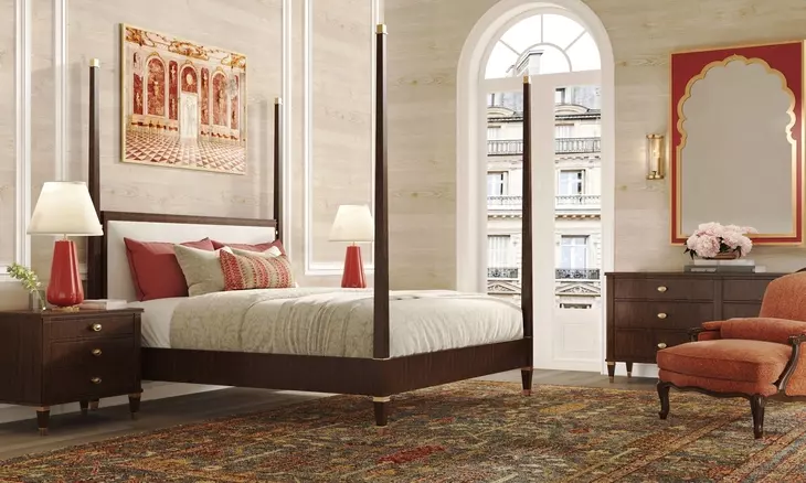 Marlborough Cambridge and Cream Upholstered Markos King Poster Bed