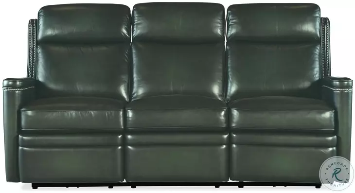 Remington Green Leather 79" Power Reclining Sofa with Power Headrest