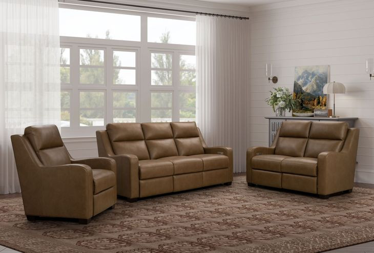 Ayden Hillwood Toffee Leather 84" Power Reclining Sofa with Power Headrests and Power Lumbar