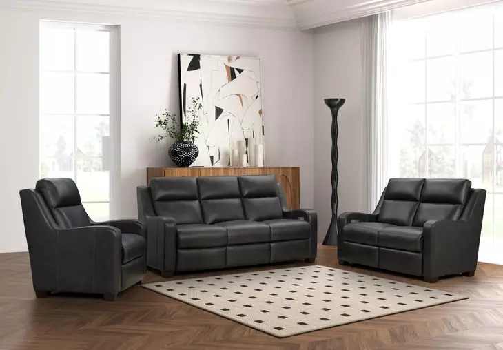 Ayden Elway Dark Gray Leather Power Reclining Living Room Set with Power Headrest and Power Lumbar