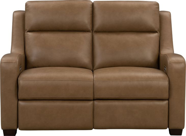 Ayden Hillwood Toffee Leather 60" Power Reclining Loveseat with Power Lumbar and USB Charging