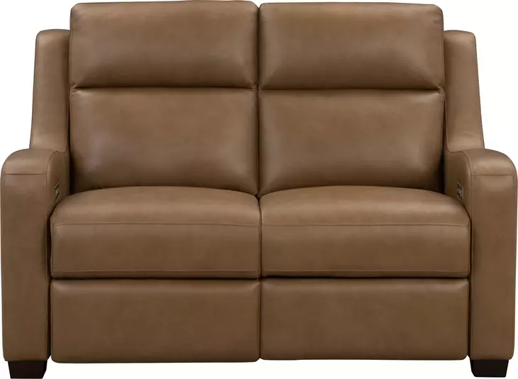 Ayden Hillwood Toffee Leather 60" Power Reclining Loveseat with Power Lumbar and USB Charging