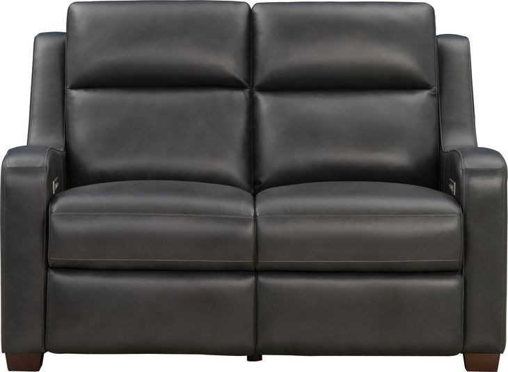 Ayden Elway Dark Gray Leather 60" Power Reclining Loveseat with Power Lumbar and USB Charging