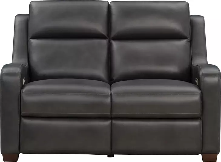 Ayden Elway Dark Gray Leather 60" Power Reclining Loveseat with Power Lumbar and USB Charging