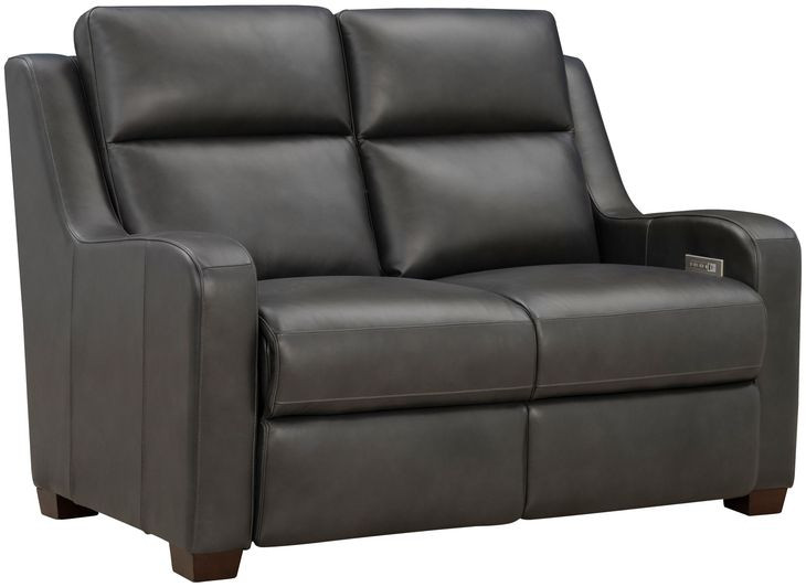 Ayden Elway Dark Gray Leather 60" Power Reclining Loveseat with Power Headrests and Power Lumbar