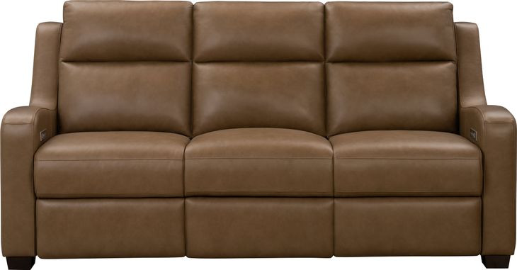 Ayden Hillwood Toffee Leather Power Reclining Living Room Set with Power Lumbar and USB Charging