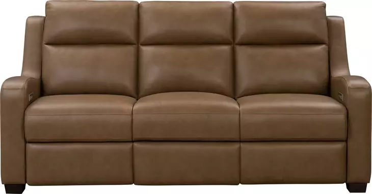 Ayden Hillwood Toffee Leather 84" Power Reclining Sofa with Power Lumbar and USB Charging