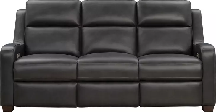 Ayden Elway Dark Gray Leather 84" Power Reclining Sofa with Power Lumbar and USB Charging