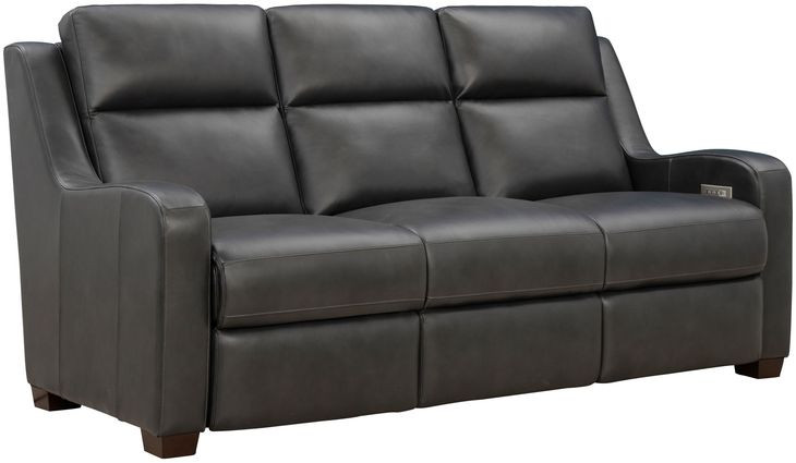 Ayden Elway Dark Gray Leather 84" Power Reclining Sofa with Power Headrests and Power Lumbar