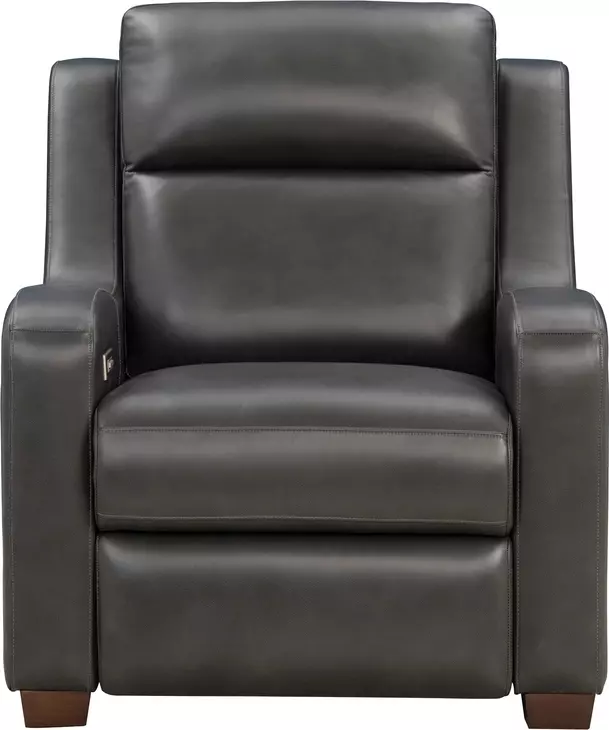 Ayden Elway Dark Gray Leather Power Recliner with Power Lumbar and USB Charging