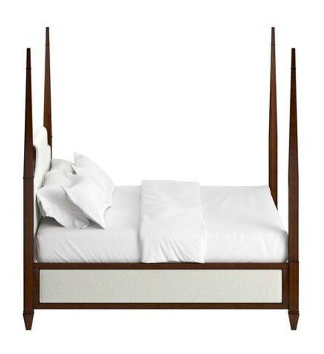 Eave Brown and White Upholstered Queen Poster Bed