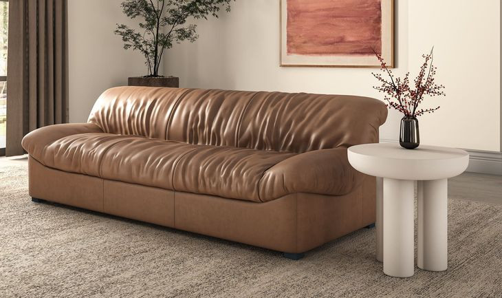 Halston Tan 87" Leather Sofa