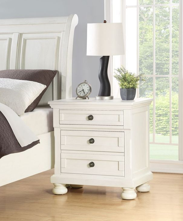 B01163 White 3 Drawer Nightstand with USB Charging