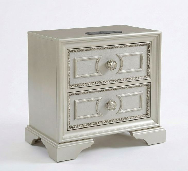 B01209 Silver Paint Nightstand with LED Lighting
