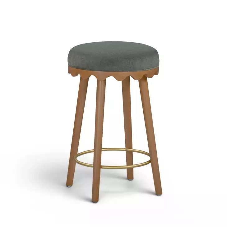 Oodle Green and Light Walnut Performance Vegan Mohair Upholstered Counter Height Stool
