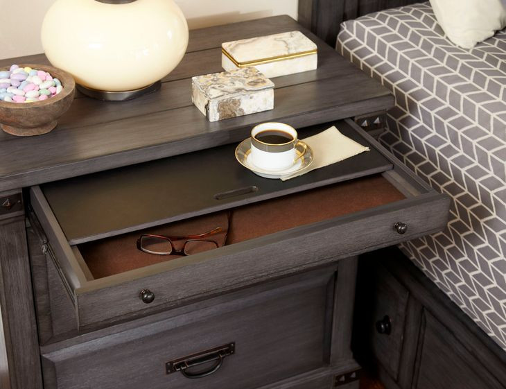 B09862 Gray 3 Drawer Nightstand with USB Charging