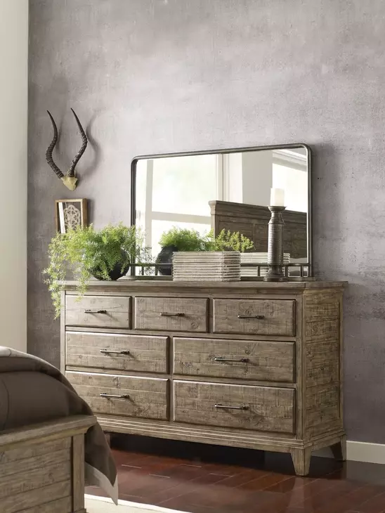 Heritage Timber Sandstone 7 Drawer Farmstead Dresser with Rectangular Mirror