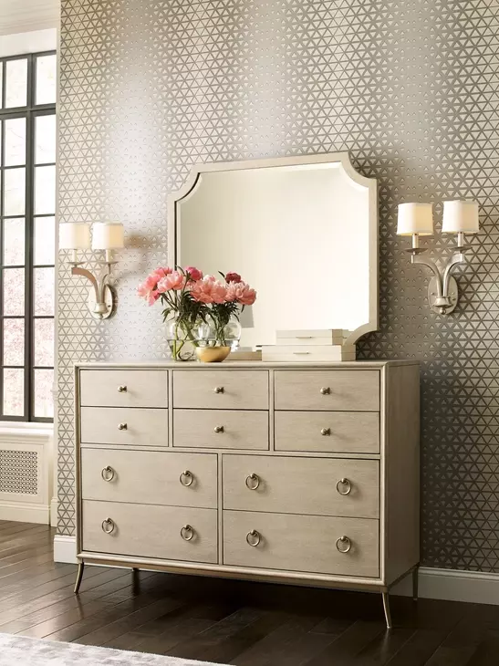 Lenox Alabaster 10 Drawer Ventura Dresser with Rectangular Sarbonne Mirror