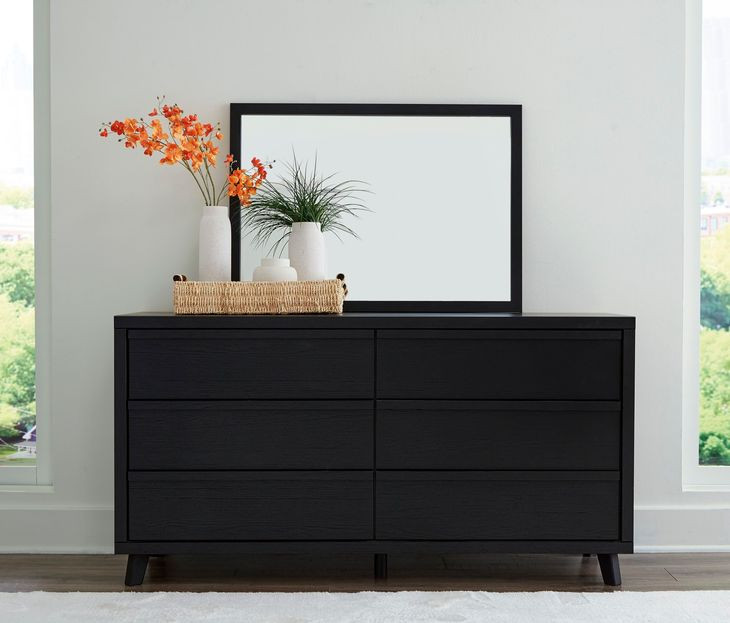 Danziar Black 6 Drawer Dresser and Rectangular Mirror