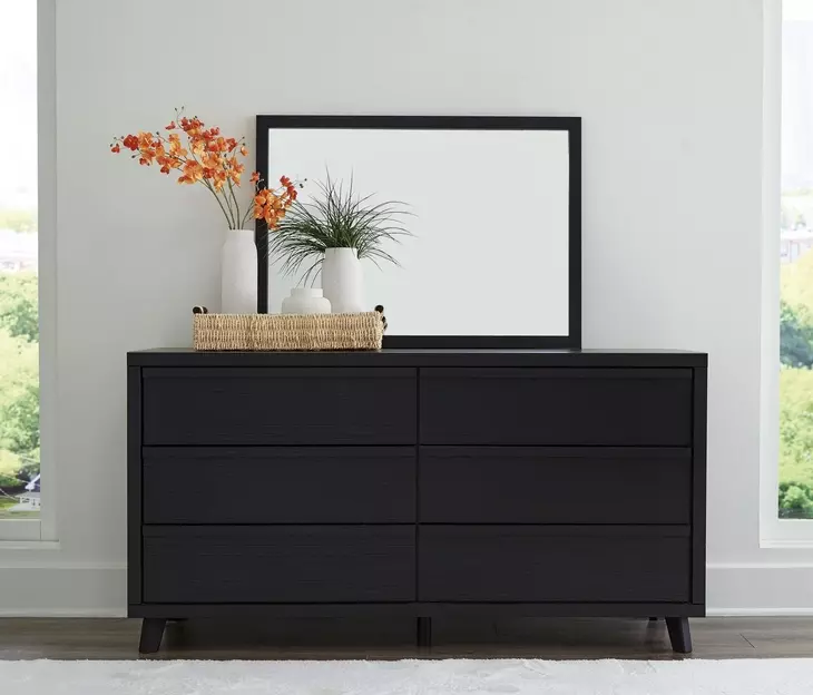 Danziar Black 6 Drawer Dresser and Rectangular Mirror