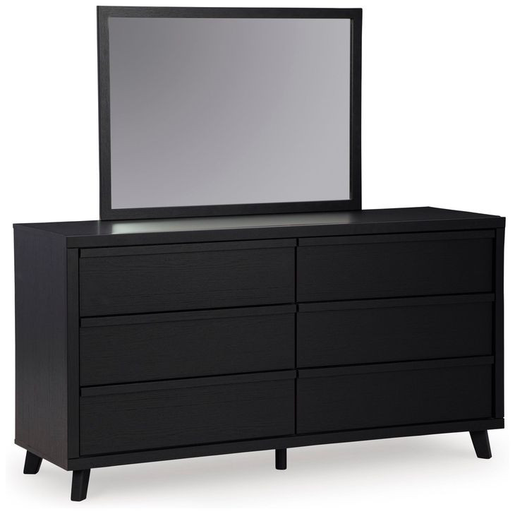 Danziar Black 6 Drawer Dresser and Rectangular Mirror