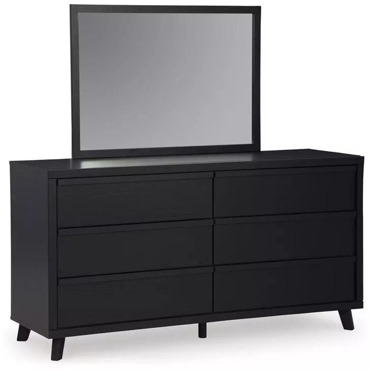 Danziar Black 6 Drawer Dresser and Rectangular Mirror